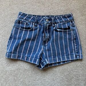 Striped Blue Denim Women's Shorts